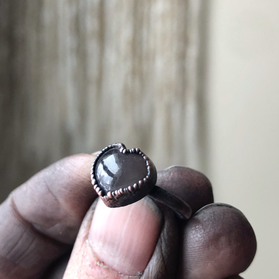 Grey Moonstone Ring - Heart #1 (Size 3.5) - Ready to Ship