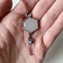 Load image into Gallery viewer, White Moonstone Hexagon and Vera Cruz Amethyst Necklace #1 - Ready to Ship
