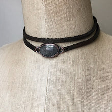 Load image into Gallery viewer, Silver Obsidian and Leather Wrap Bracelet/Choker #2 (Ready to Ship) - Darkness Calling Collection