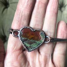 Load image into Gallery viewer, Moss Agate Heart and Leather Wrap Bracelet/Choker #2 - Ready to Ship
