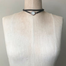 Load image into Gallery viewer, White Moonstone Hexagon and Leather Wrap Bracelet/Choker #1 - Ready to Ship