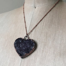 Load image into Gallery viewer, Dark Amethyst Druzy Heart Necklace #7 - Ready to Ship