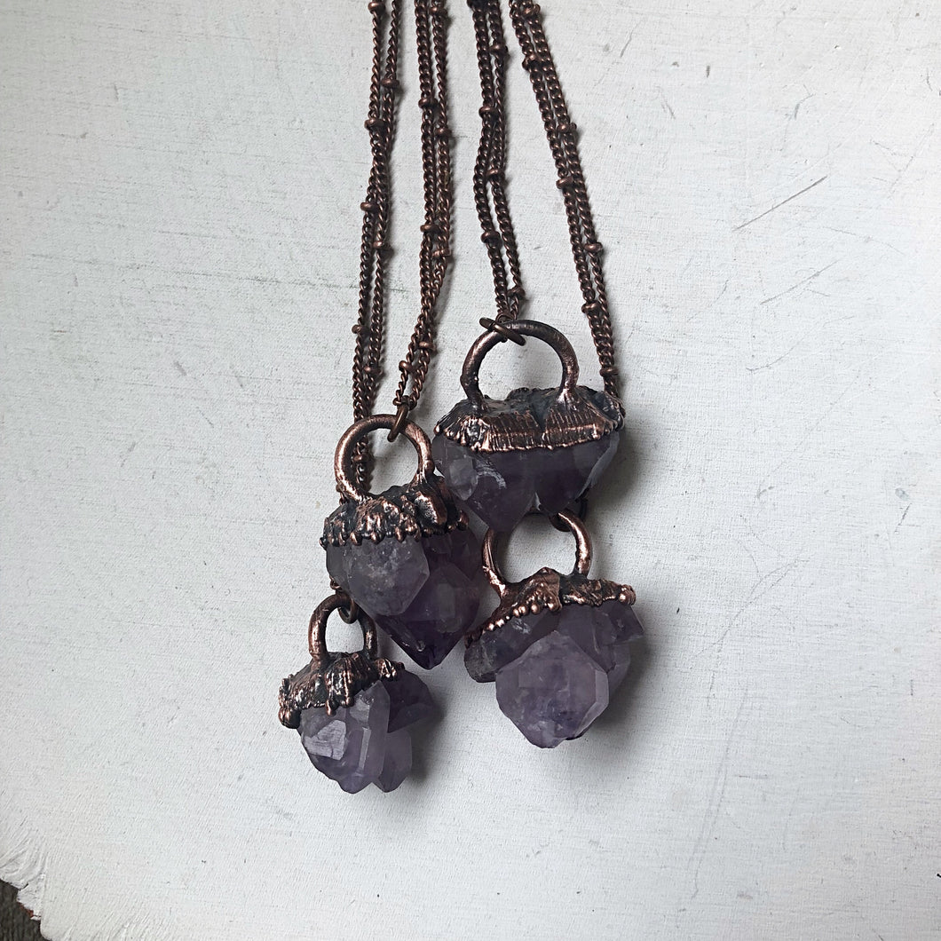 Raw Tibetan Amethyst Mini Cluster Necklaces - Snow Moon Collection
