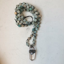 Load image into Gallery viewer, Amazonite & Clear Quartz Polished Point with Rainbow Moonstone Mala
