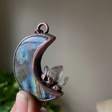 Load image into Gallery viewer, Labradorite Crescent Moon with Raw Clear Quartz Necklace #1 - Ready to Ship