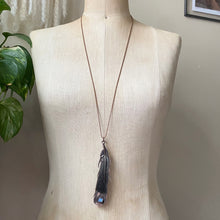 Load image into Gallery viewer, Electroformed Charcoal Grey Dove Feather & Opal Necklace - Ready to Ship