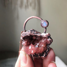 Load image into Gallery viewer, Pink Amethyst Cluster with Rainbow Moonstone Necklace