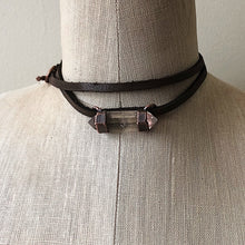 Load image into Gallery viewer, Double Terminated Polished Clear Quartz Point & Leather Wrap Bracelet/Choker #1 (Icarus Soaring Collection)