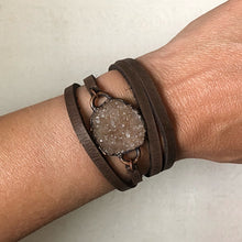 Load image into Gallery viewer, Champagne Druzy and Leather Wrap Bracelet/Choker (Satya Collection)