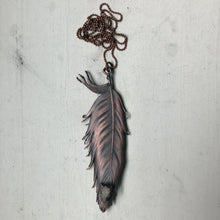 Load image into Gallery viewer, Electroformed Wild Feather with Clear Quartz Druzy Cluster Necklace