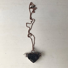 Load image into Gallery viewer, Dark Amethyst Druzy & Clear Quartz Point Tell Tale Heart Necklace #1