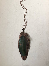 Load image into Gallery viewer, Electroformed Large Blue & Green Macaw Feather Necklace - Ready to Ship