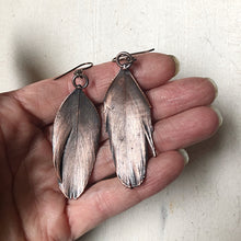 Load image into Gallery viewer, Electroformed Green Macaw Feather Earrings - Ready to Ship