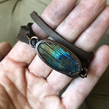 Load image into Gallery viewer, Labradorite and Leather Wrap Bracelet/Choker - Ready to Ship