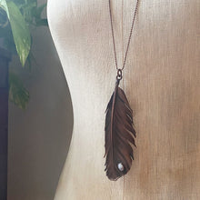 Load image into Gallery viewer, Electroformed Feather and Rainbow Moonstone Necklace - Ready to Ship