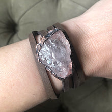 Load image into Gallery viewer, Raw Rose Quartz and Leather Wrap Bracelet/Choker - Made to Order