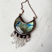 Load image into Gallery viewer, Labradorite Crescent Moon with Raw Clear Quartz Necklace #2 - Ready to Ship