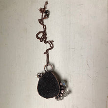 Load image into Gallery viewer, Dark Gray Druzy, Rainbow Moonstone & Clear Quartz Necklace #1 - Ready to Ship