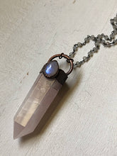 Load image into Gallery viewer, Rose Quartz Point with Rainbow Moonstone Necklace - Ready to Ship (Flower Moon Collection)