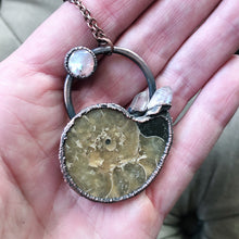 Load image into Gallery viewer, Golden Ammonite, Clear Quartz and Rainbow Moonstone Necklace #2B - Ready to Ship