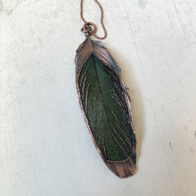 Load image into Gallery viewer, Electroformed Green Macaw Feather Necklace #2- Ready to Ship