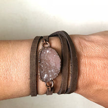 Load image into Gallery viewer, Champagne Druzy and Leather Wrap Bracelet/Choker (Satya Collection)