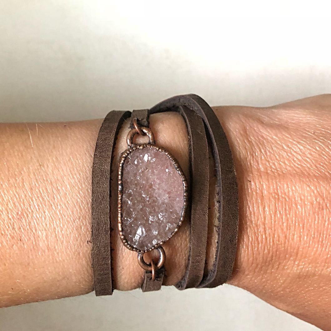 Champagne Druzy and Leather Wrap Bracelet/Choker (Satya Collection)