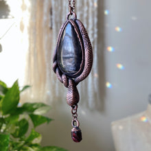 Load image into Gallery viewer, Hypersthene, Garnet & Sculpted Snake Black Moon Lilith Necklace - Ready to Ship