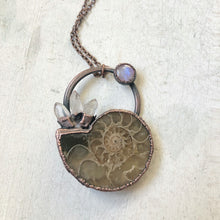 Load image into Gallery viewer, Golden Ammonite, Clear Quartz and Rainbow Moonstone Necklace #1A - Ready to Ship