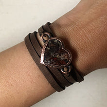 Load image into Gallery viewer, Heart Moss Agate and Leather Wrap Bracelet/Choker #2 - Ready to Ship