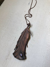 Load image into Gallery viewer, Electroformed Feather and Rainbow Moonstone Necklace #1 - Ready to Ship (Flower Moon Collection)