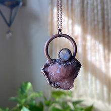 Load image into Gallery viewer, Pink Amethyst Cluster with Rainbow Moonstone Necklace #1