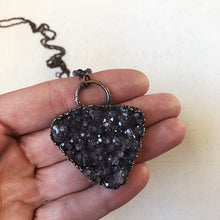 Load image into Gallery viewer, Amethyst Druzy Necklace on Sterling Silver Rosary Chain- Ready to Ship