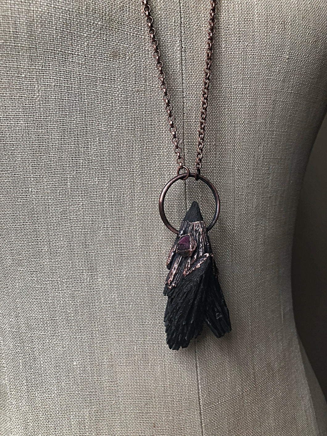 Black Kyanite and Raw Ruby Necklace (Ready to Ship) - Darkness Calling Collection