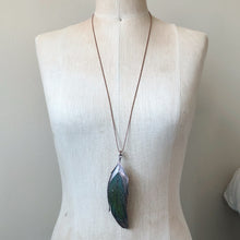 Load image into Gallery viewer, Electroformed Green Macaw Feather Necklace #1- Ready to Ship