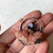 Load image into Gallery viewer, Pink Amethyst Cluster with Rainbow Moonstone Necklace #2