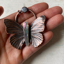 Load image into Gallery viewer, Electroformed Butterfly With Angel Aura Quartz & Rainbow Moonstone Necklace - Ready to Ship
