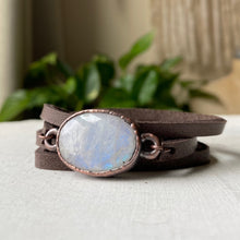 Load image into Gallery viewer, Rainbow Moonstone & Leather Wrap Bracelet/Choker - Ready to Ship