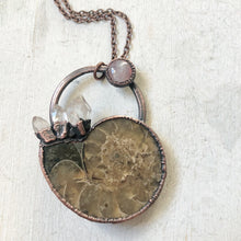 Load image into Gallery viewer, Golden Ammonite, Clear Quartz and Rainbow Moonstone Necklace #2A - Ready to Ship