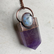 Load image into Gallery viewer, Amethyst Polished Point & Rainbow Moonstone Necklace - Ready to Ship