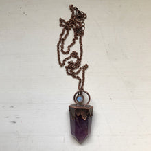 Load image into Gallery viewer, Amethyst Polished Point &amp; Rainbow Moonstone Candelabra Necklace - Tell Tale Heart Collection
