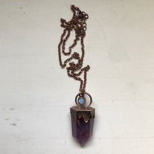 Load image into Gallery viewer, Amethyst Polished Point & Rainbow Moonstone Candelabra Necklace - Tell Tale Heart Collection