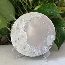 Load image into Gallery viewer, Large Silver Crescent Moon Scrying Mirror with Clear Quartz Cluster - Ready to Ship