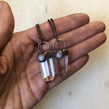 Load image into Gallery viewer, Clear Quartz Point with Rainbow Moonstone Necklace