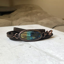 Load image into Gallery viewer, Labradorite and Leather Wrap Bracelet/Choker - Ready to Ship
