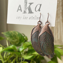 Load image into Gallery viewer, Electroformed Blue & Green Macaw Feather Earrings - Ready to Ship