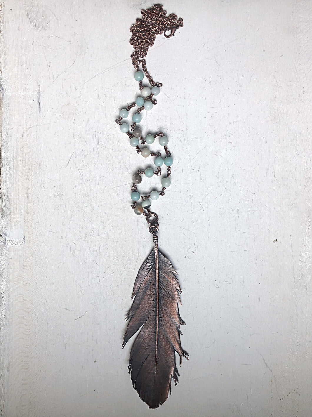 Large Electroformed Feather & Amazonite Necklace #1 - Moksha Collection