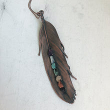 Load image into Gallery viewer, Electroformed Feather Necklace with Raw Chakra Stones #3 - Ready to Ship