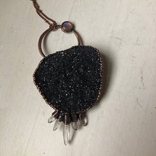 Load image into Gallery viewer, Dark Gray Druzy, Rainbow Moonstone & Clear Quartz Necklace #2 - Ready to Ship