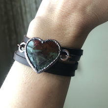 Load image into Gallery viewer, Moss Agate Heart and Leather Wrap Bracelet/Choker #2 - Ready to Ship